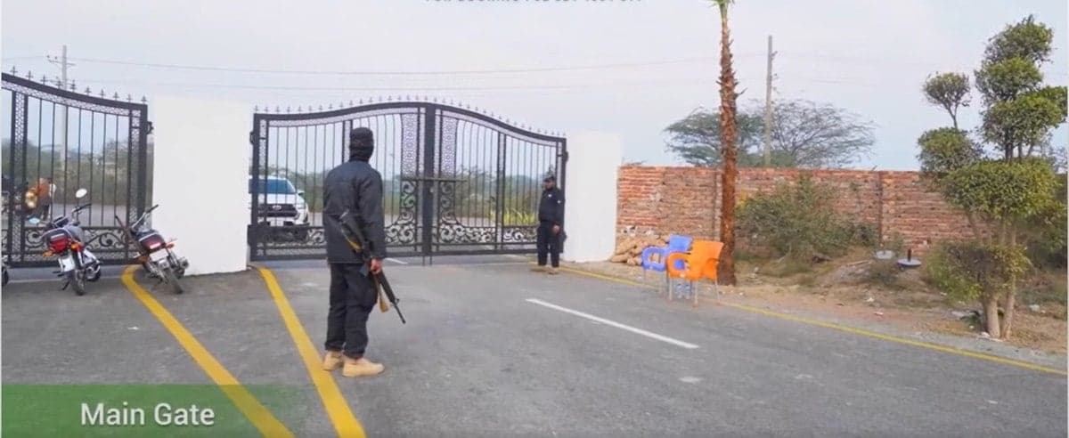 Flaura Farms main gate, manned and secured around the clock