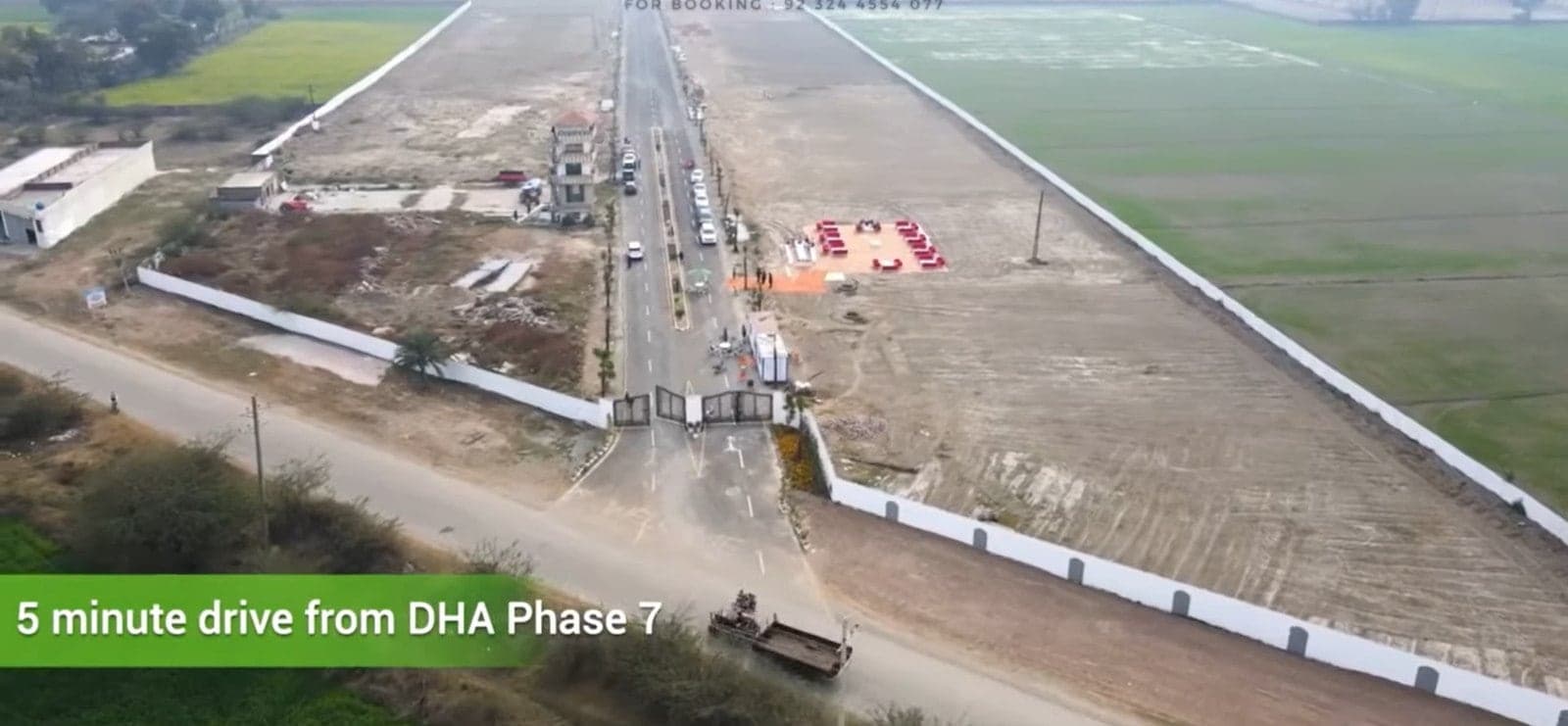 Aerial view of the Palm Valley Farms main entrance on Main Barki Road